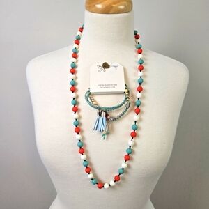 Beaded Turquoise Boho Western necklace & bracelet set